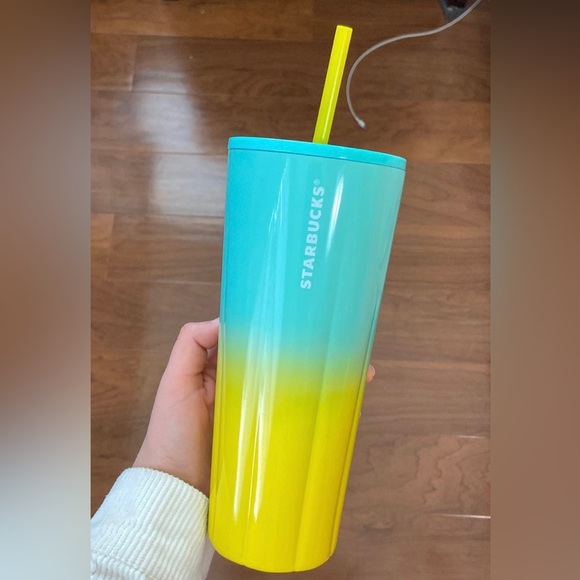 Starbucks Ombre Scalloped Stainless Cup Steel Yellow Blue Tumbler Venti New 2021 - Picture 3 of 11